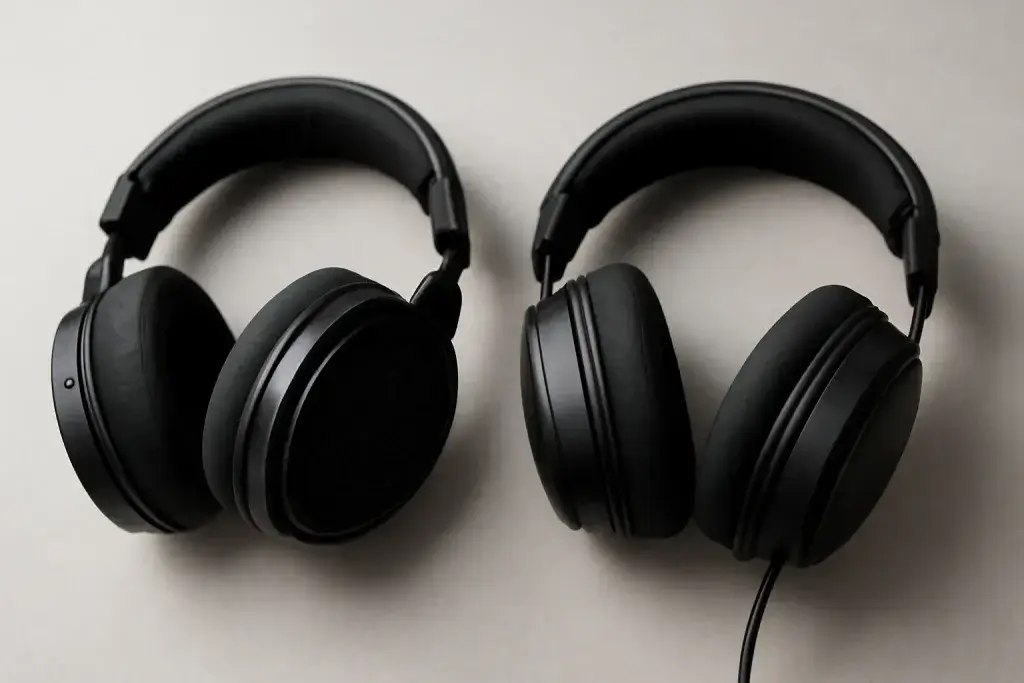 Two gaming headsets side by side, one with open-back ear cups and one with closed-back ear cups